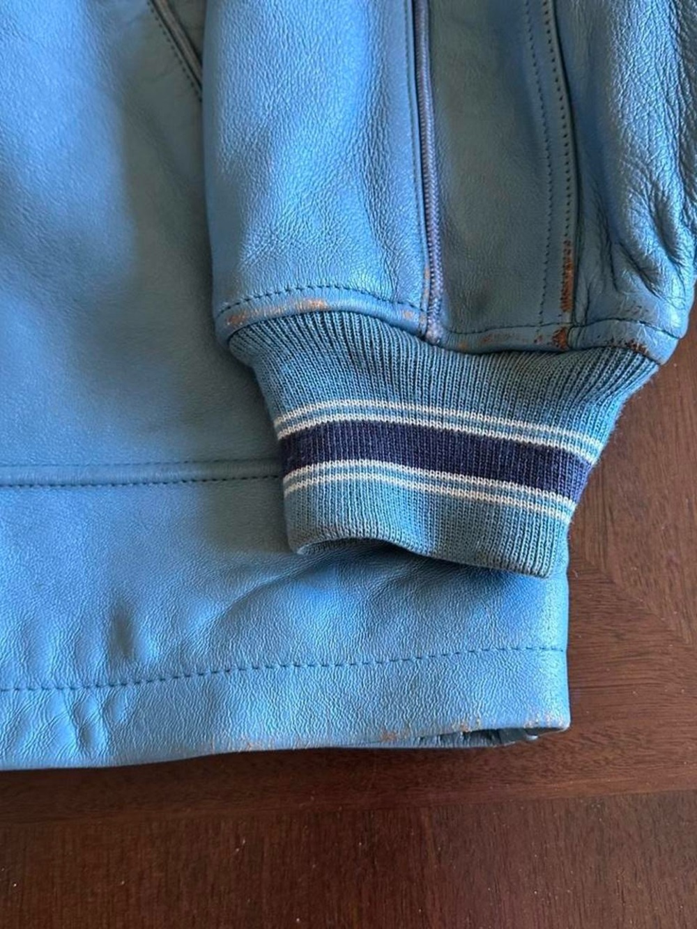 Vintage Avirex Varsity Leather Jacket Blue Heavyweight Men’s 3XL - Picture 3 of 8